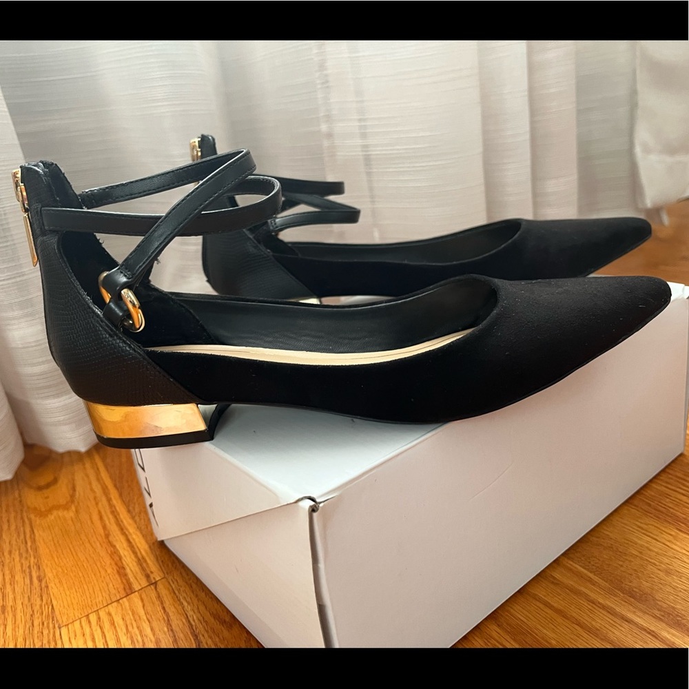 Women's Black Biacci Ankle Strap Plated Heel Flat Shoes